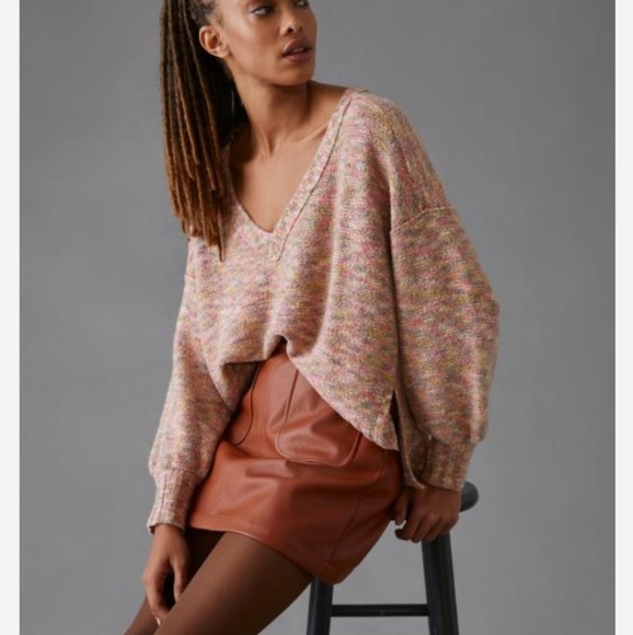 Anthropologie Pilcro Oversized Deep V-neck Sweater Heather Multi S - Picture 14 of 14